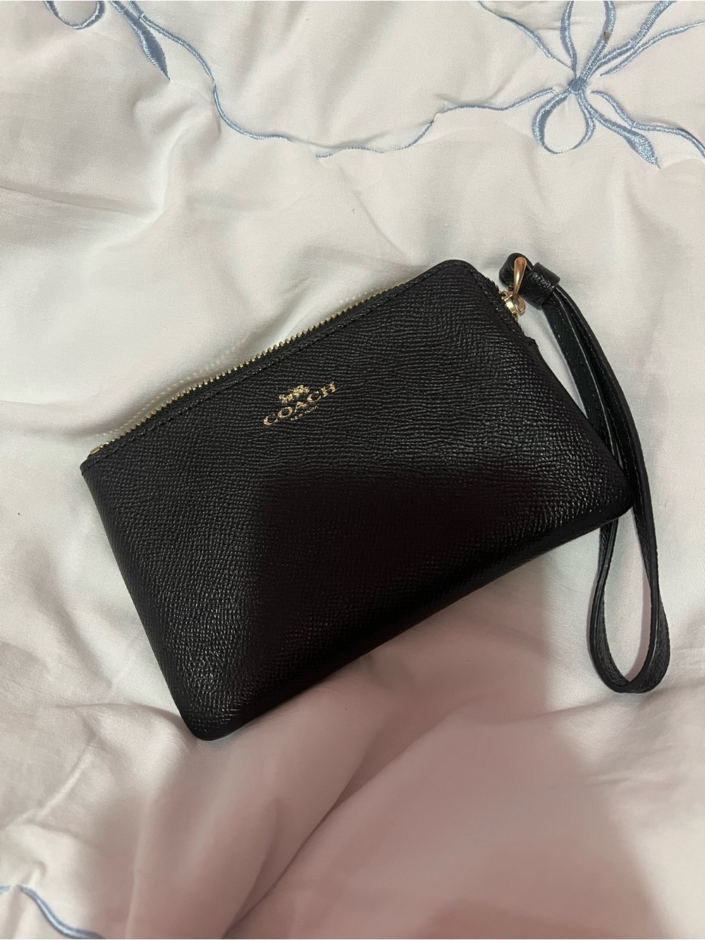 Coach Black Leather Wristlet with Gold Logo